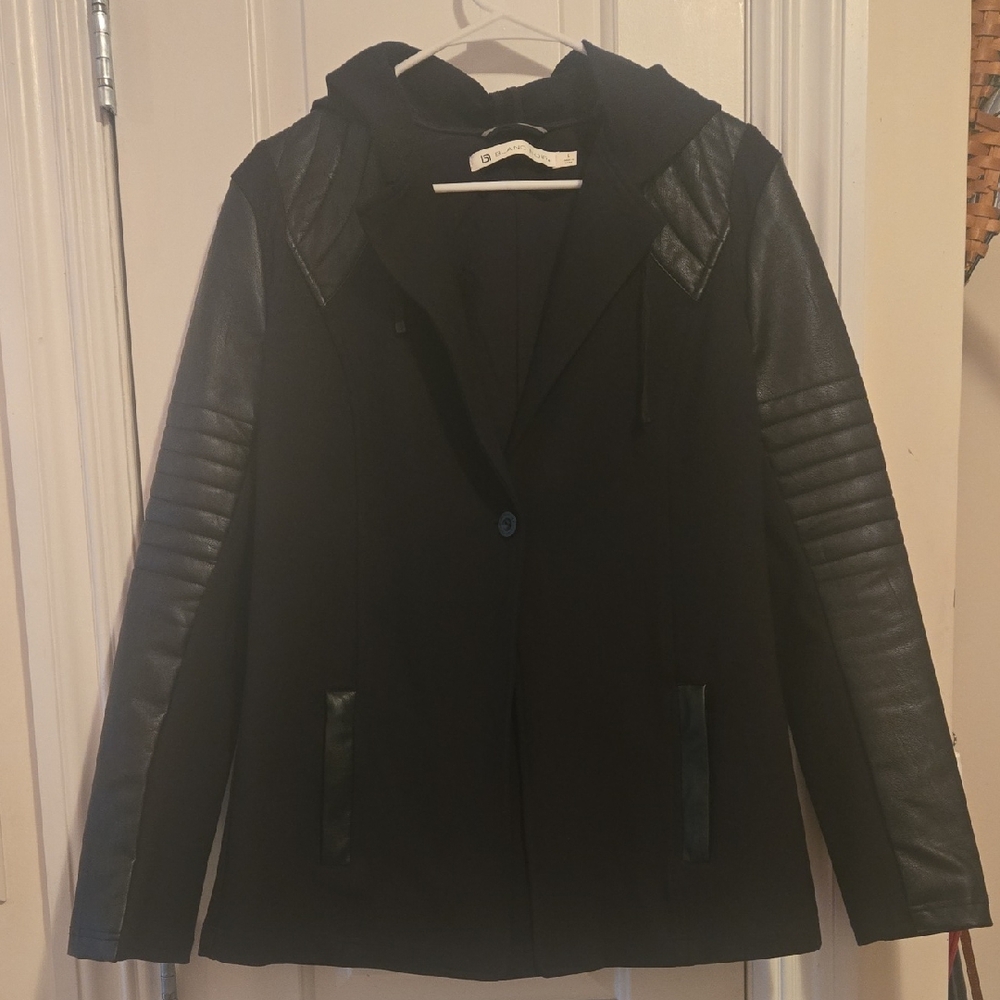 Blanc Noir Black Leather Sleeve Jacket